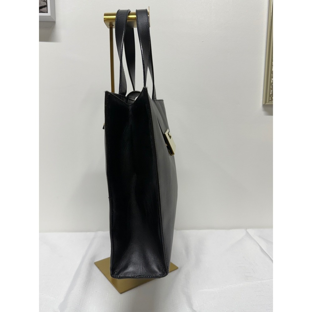 Gucci Vintage Black Leather Tote Bag Gold G Logo Hardware Square Handbag - Picture 6 of 14